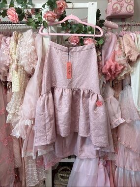 Chi Chi London Dusty Pink High-Low Tiered Skirt